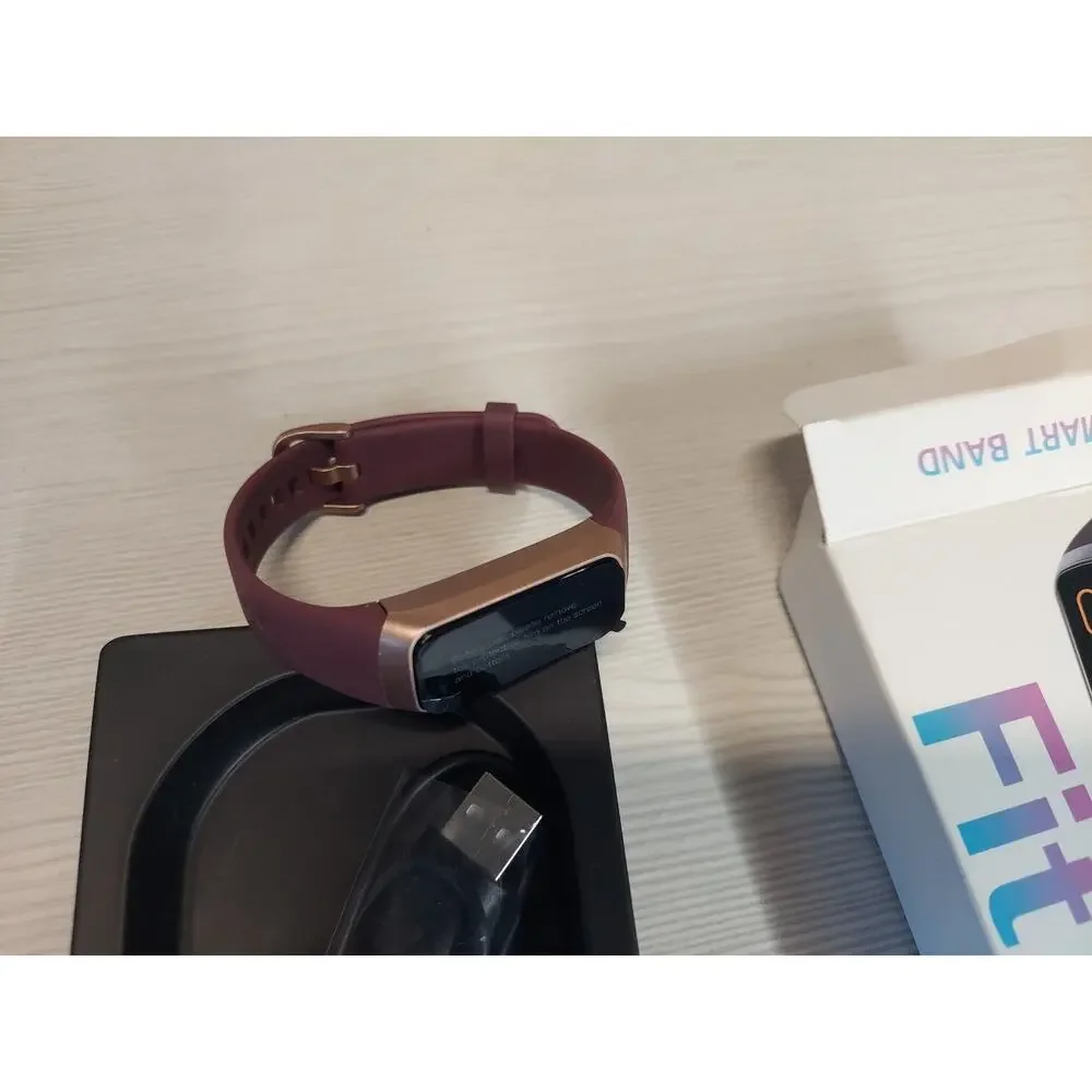 Fit Smart Band Fitness Tracker Burgundy Rose Gold Activity Monitor Watch